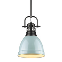  3604-S BLK-SF - Duncan Small Pendant with Rod in Matte Black with a Seafoam Shade